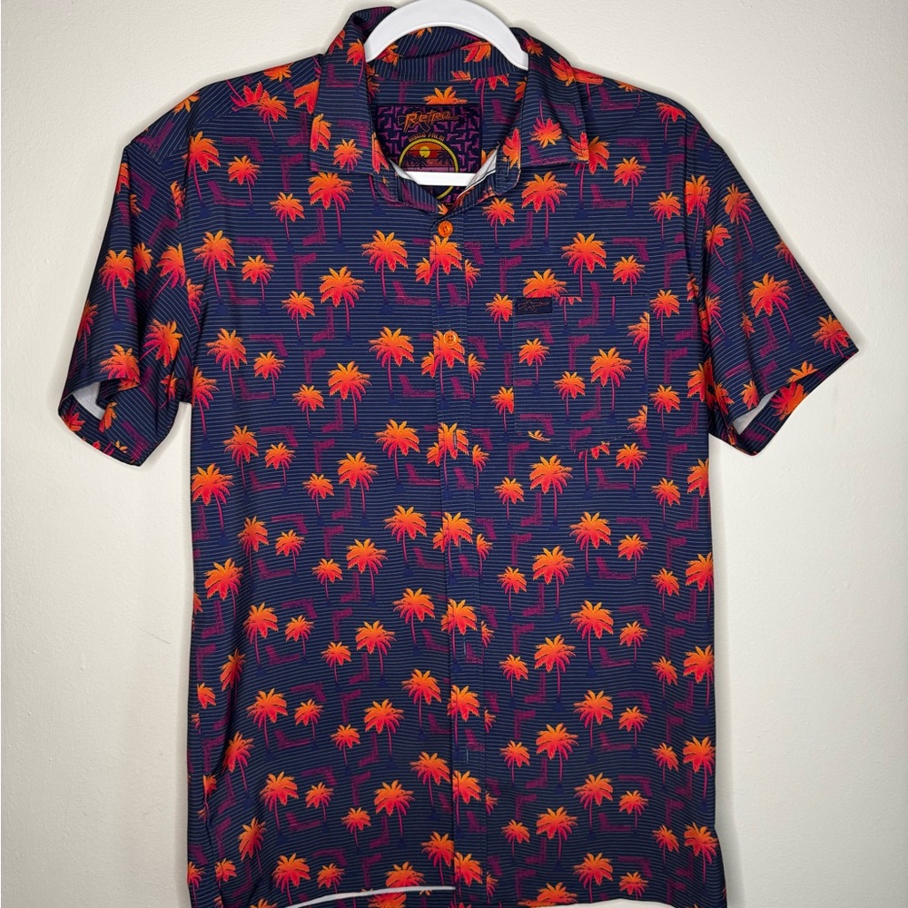 Tropical Vibes Men's Shirt - Navy with Red Palm Trees
